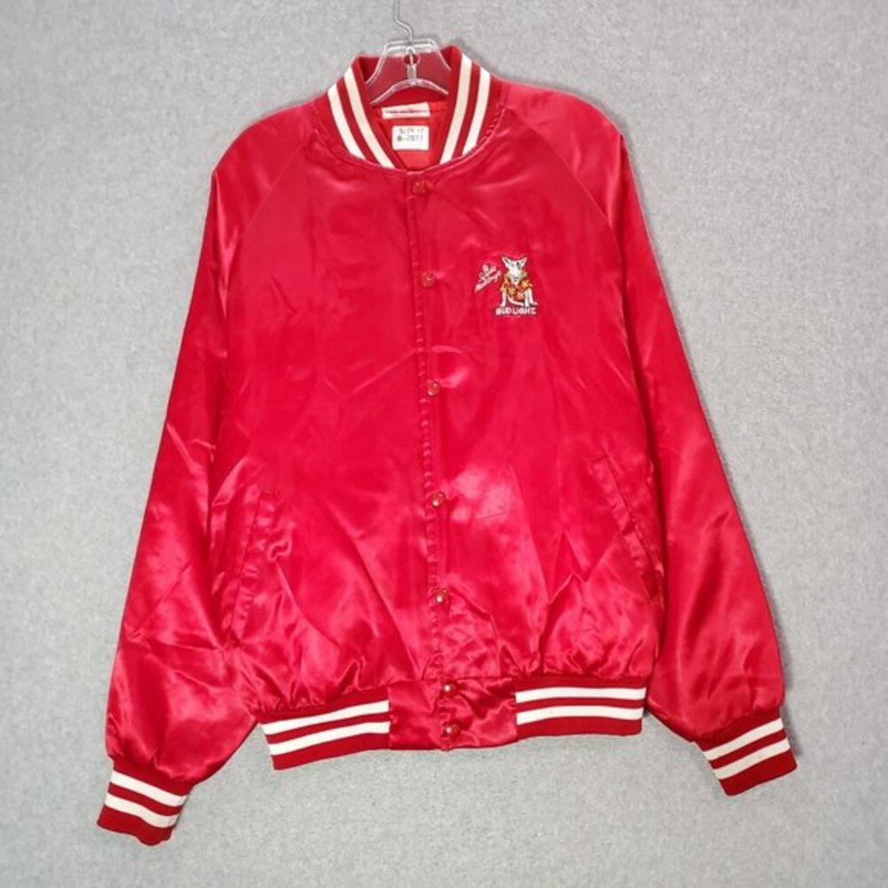 VINTAGE Bud Light Spuds MacKenzie Dog Men Varsity Jacket Large Red Made‎ In USA